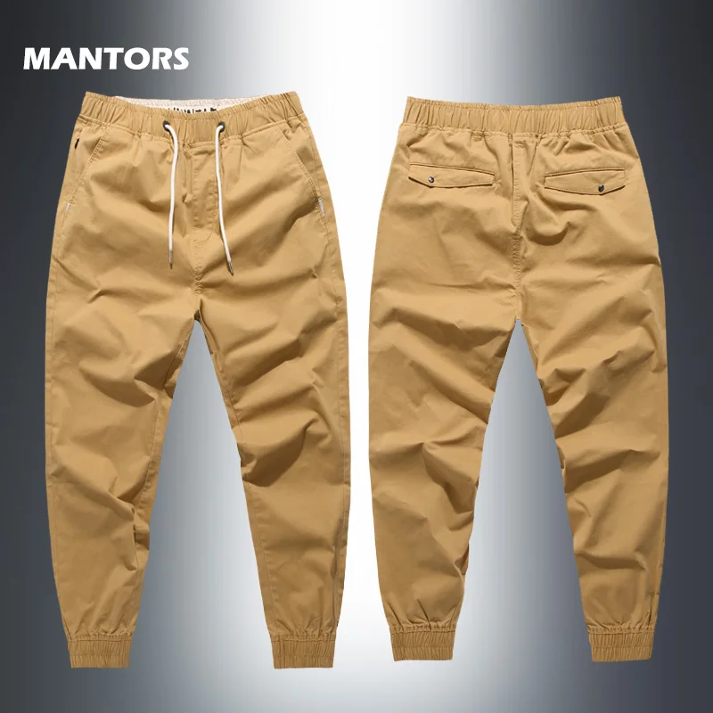 Мужские брюки карандаш хлопковые с эластичной талией для бега на весну и лето