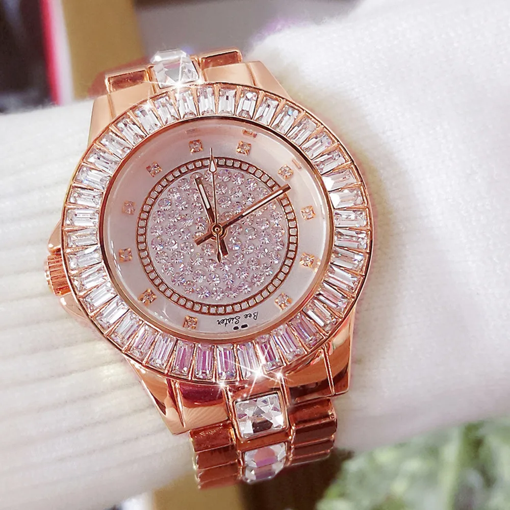 rose gold Женские часы с бриллиантами, топ класса люкс, бренд, стильные золотые часы для женщин, s, нержавеющая сталь, наручные часы для женщин, Bayan Kol Saati - Цвет: rose gold