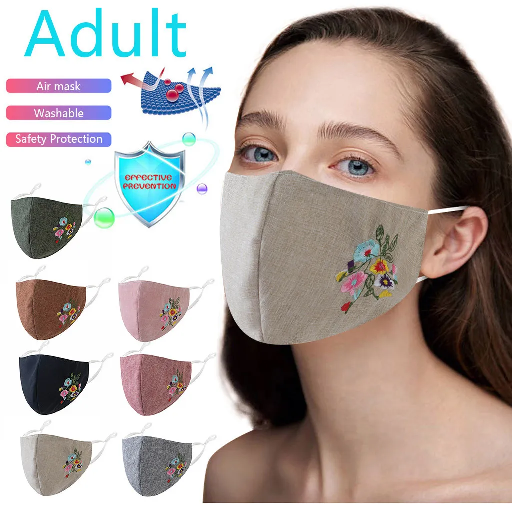 Embroidery Mouth Mask Pm2.5 Outdoor Washable Reuse Adjustable Face Protection Printing Pollution Respirato Cover | Красота и здоровье