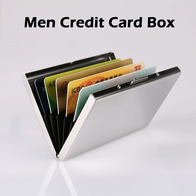 1pcs Stainless Steel Credit Card Box Case Holder Slim Anti Protect Travel ID Cardholder Women Rfid Wallet Metal Porte Carte |