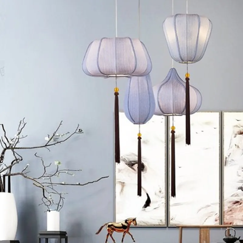 Китайский Стиль Винтаж подвесной светильник с ткань Фонари лампа Светодиодная
