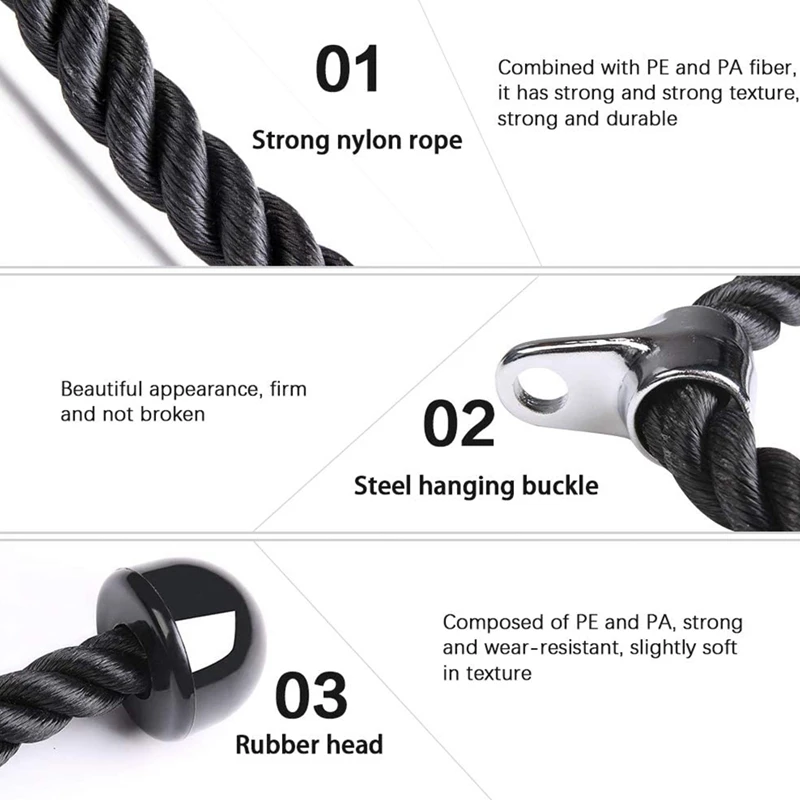 

2PCS Universal Tricep Rope Pull Down - 28 Inch Heavy Rope Length, Easy to Grip & Non Slip Cable Attachment