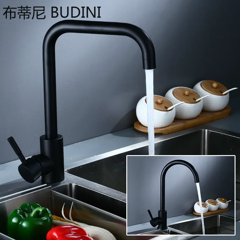 

Stainless Steel Kitchen Faucet Black Process Swivel Basin Faucet 360 Degree Rotation Hot & Cold Water Mixers Tap