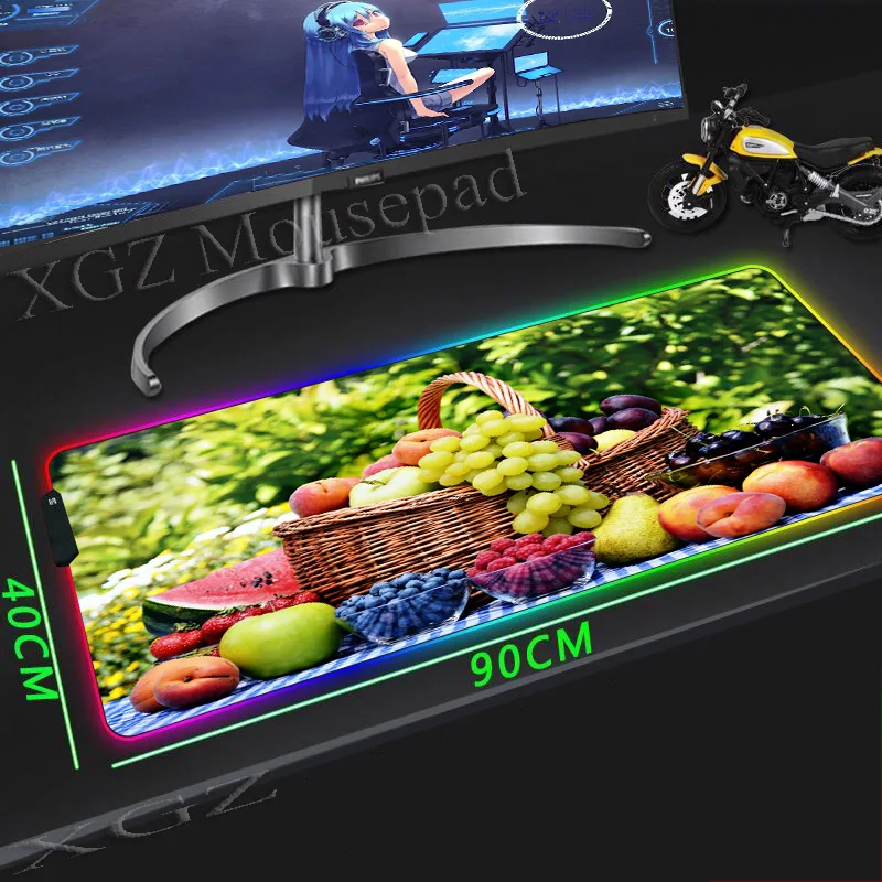 

Большой RGB коврик для мыши XGZ с изысканными фруктами, персонализированный компьютерный Стильный коврик для обеденного стола, резиновый ковр...