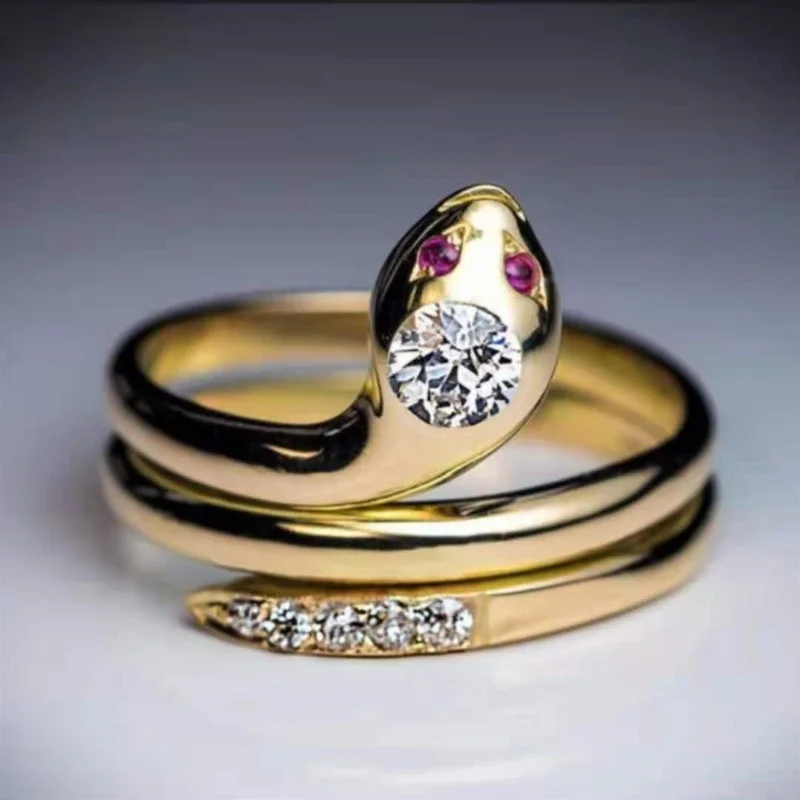 

2021Couples matching gothic accessories men's woman's ring Jacinth Diamond Snake Ring gold jewelry girl gift anillos mujer