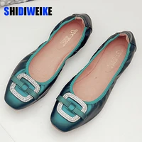 2021 women shoes fashion flats ballet shoe brand square toe rhinestones flats ladies lazy loafers soft female zapatos de mujer