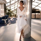 Женское Короткое свадебное платье, простое платье невесты с длинным рукавом и V-образным вырезом, расшитое бисером, длиной до середины икры, 2021