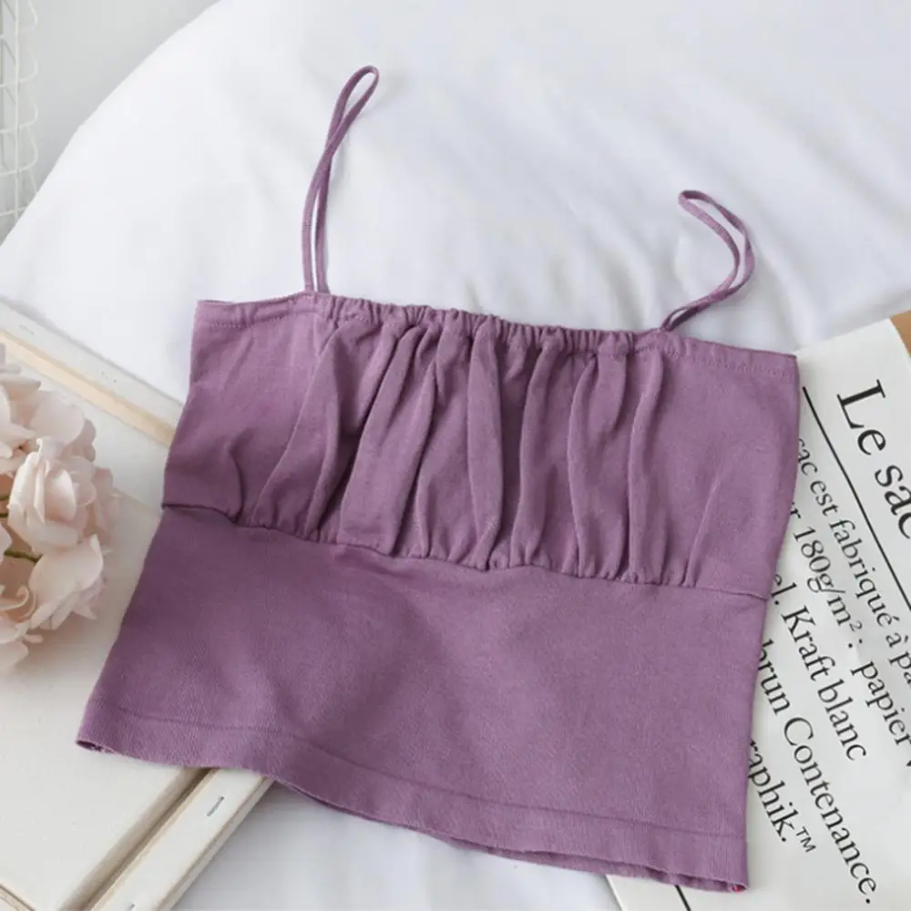 

Women Solid Color Sleeveless Ruched Slim Knit Camisole Spaghetti Strap Tube Top