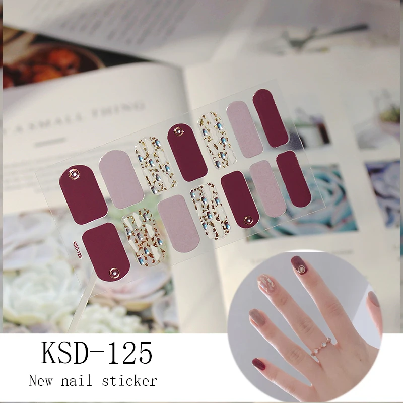 KSD125 14 насадок/листов для дизайна ногтей, полное покрытие, самоклеющиеся наклейки, Переводные накладки для лака, водонепроницаемые наклейки для ногтей, наклейки для маникюра - Цвет: KSD125
