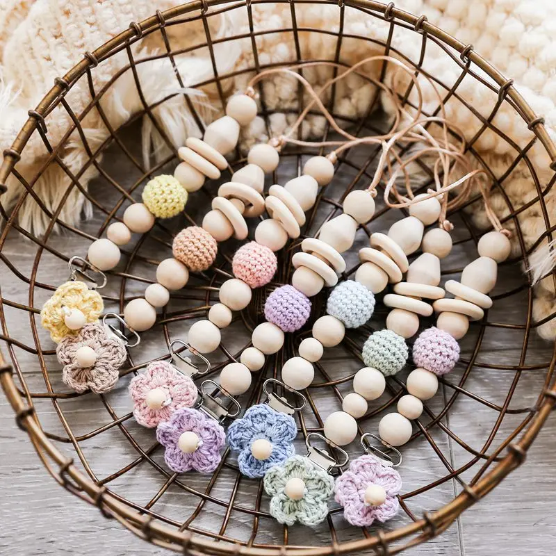 1PC Baby Pacifier For Newborn Attache Pacifier Chain Clips Crochet Flower Accessories Metal Dummy Pacifier Chain Holder Nipples