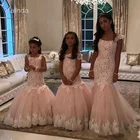 Платье для девочки с цветочным принтом русалки, на свадьбу, вечеринку, Детская официальная одежда, Тюлевое Пышное Платье с кружевным лифом