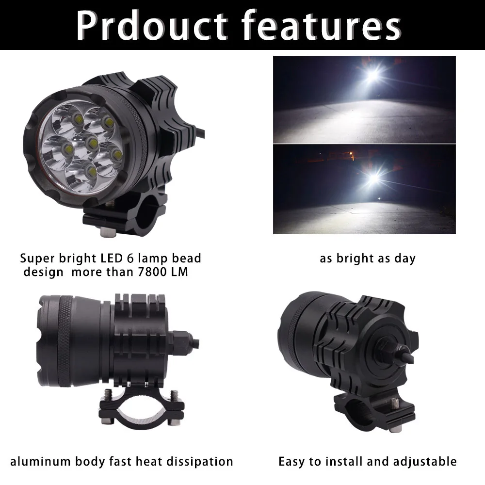 2 шт. универсальные 6 чипов светодиодные мотоциклетные фары лампы для