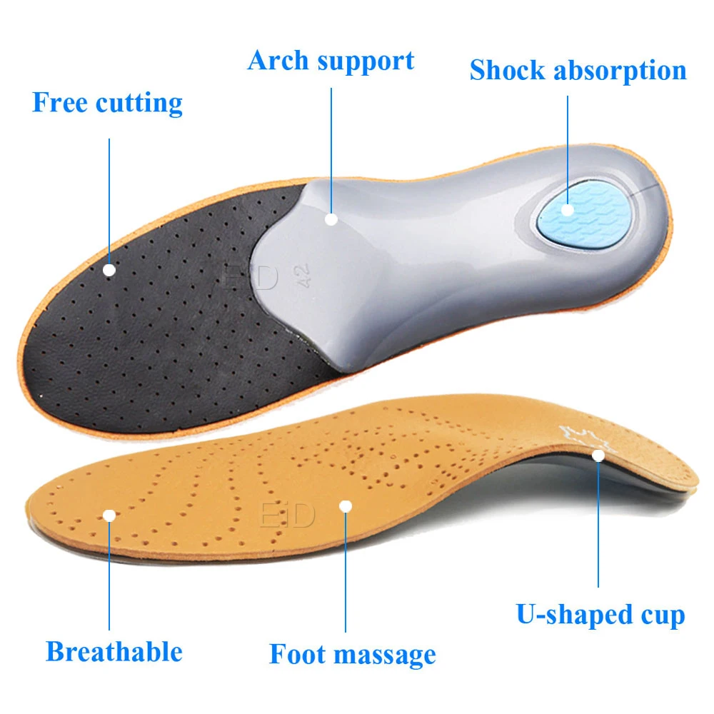 EiD Leather orthotic insole for Flat Feet Arch Support orthopedic shoes sole Insoles for feet men women O/X Leg corrected Unisex