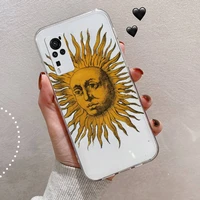 sun and moon face art pattern phone case transparent for vivo x 50 60 30 21 27 20 7 9 i s pro plus protective shell cover