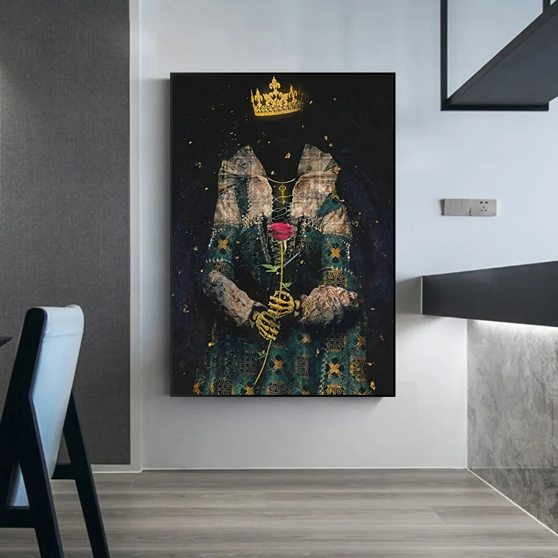 Абстрактный холст с изображением короля и королевы скелета роскошная картина из