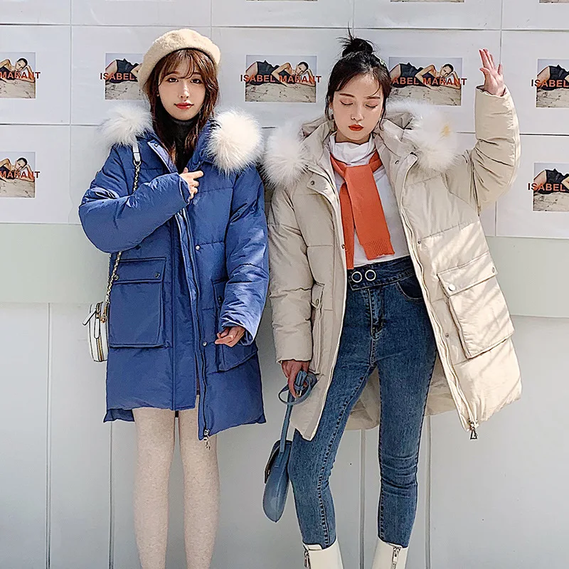 

Ladies Long Autumn Winter Jacket Women Liner Thicken Hooded Parkas Women Slim Fur Collar Warm Outerwear Women Coat Female M356