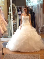charming tiered skirts a line wedding dress tulle sweetheart romantic bridal dress sweep train lace up wedding dresses
