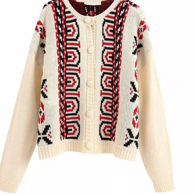 

2021 Autumn Winter New Retro Women's Sweater Embroidered Oversized Knitted Cardigan Round Neck Long-sleeved Casual Jacket Coat