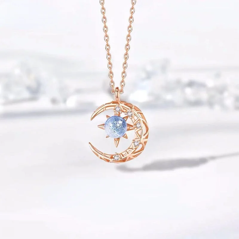 

2021 Beautiful Moon Star Zircon Pendant Necklace for Woman Sparkle Golden Moon Necklace Gift Jewelry Wholesale Designer Charms