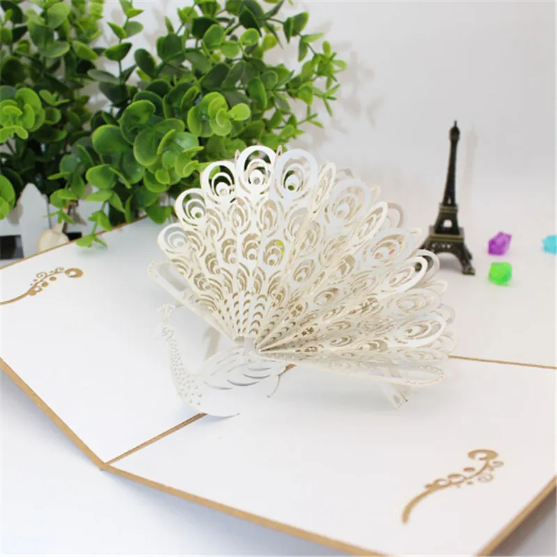 3D открытки поздравительные винтажная бумага всплывающая лазерная резка Павлин