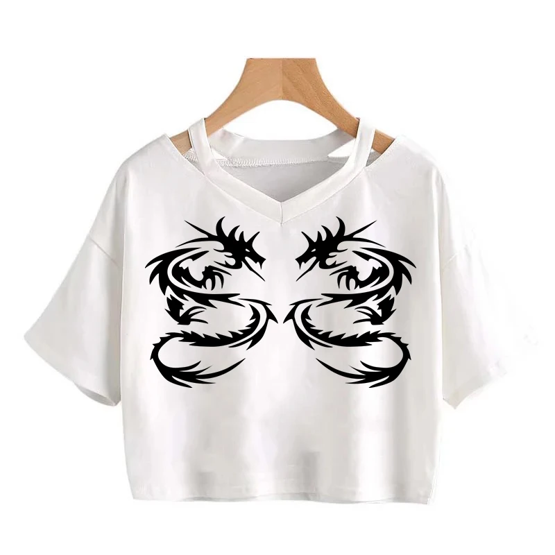 Уличный топ в китайском стиле Харадзюку Y2K с драконом ретро хип-хоп панк круглым