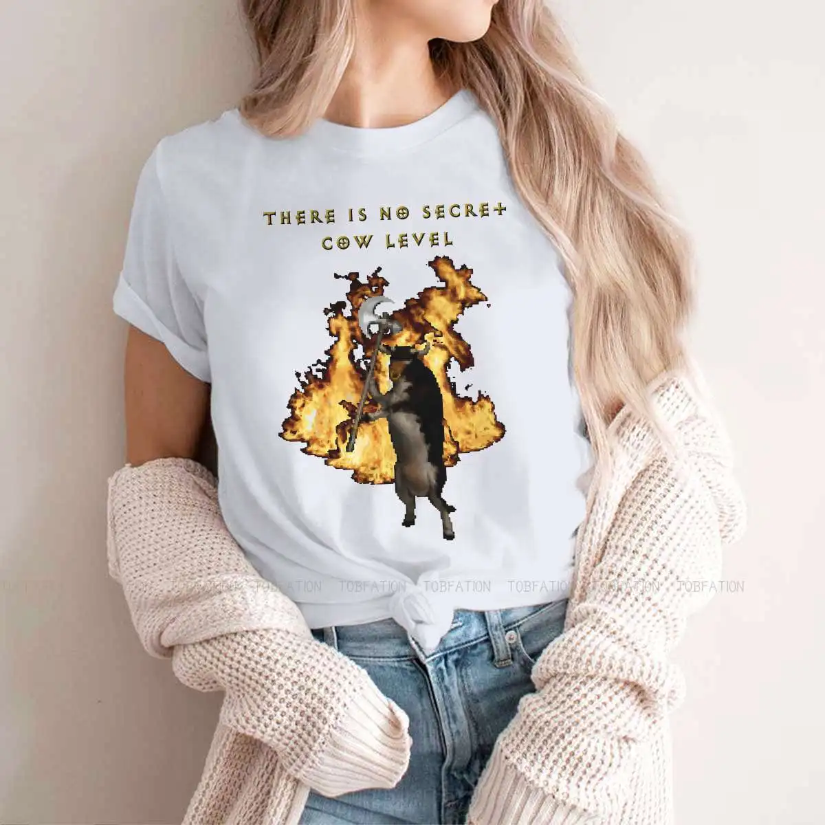 

There Is No Secret Cow Level Women's TShirt Diablo Tristram Evils Game Girls Basic Tops Female T Shirt 4XL Humor Hipster Gift