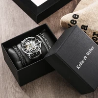 keller weber top brand men mechanical wristwatches new diamond studded silver case black face luxury mens watches