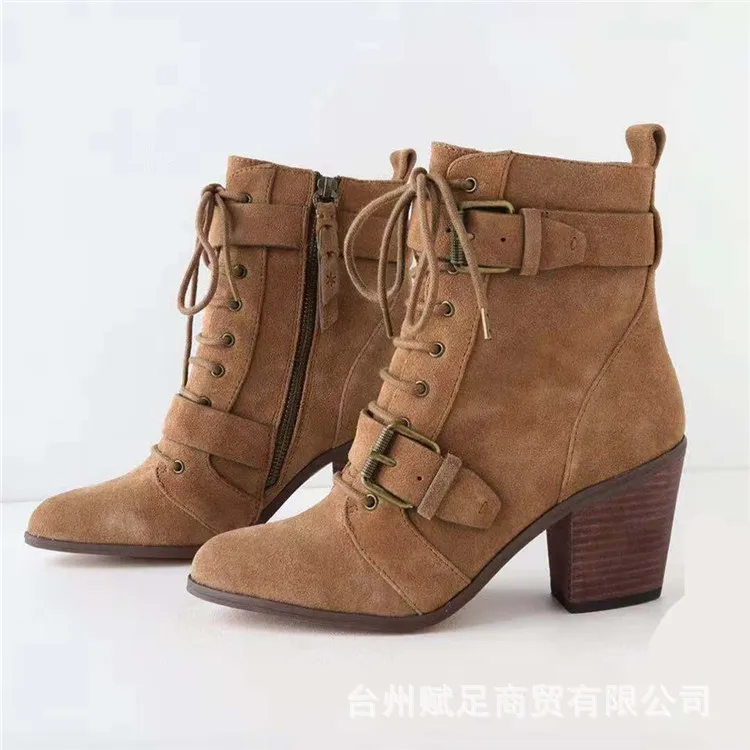 Ботильоны Женские однотонные на шнуровке винтажные короткие сапоги из