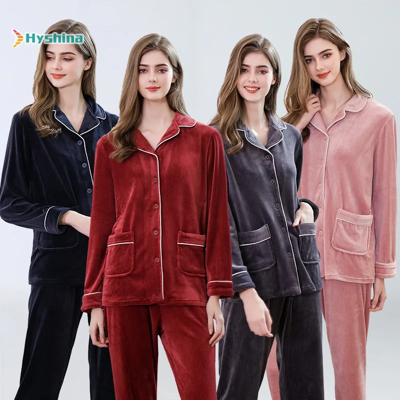 

Large Size Pajamas Women Autumn Winter Island Plush Home Wear Lapel Spring Casual Fashion Two Piece Suit