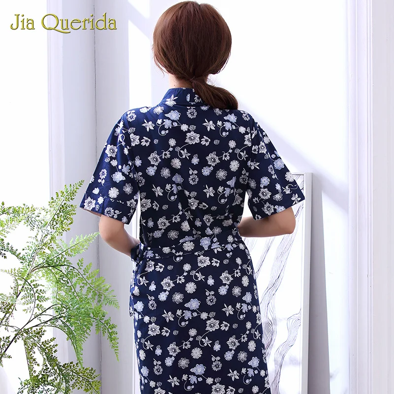 

Cotton Lingerie Robe Japanese Kimono Plus Size Bathrobe Women Homewear Summer Short Sleeves Floral Printing Night Robe for Woman