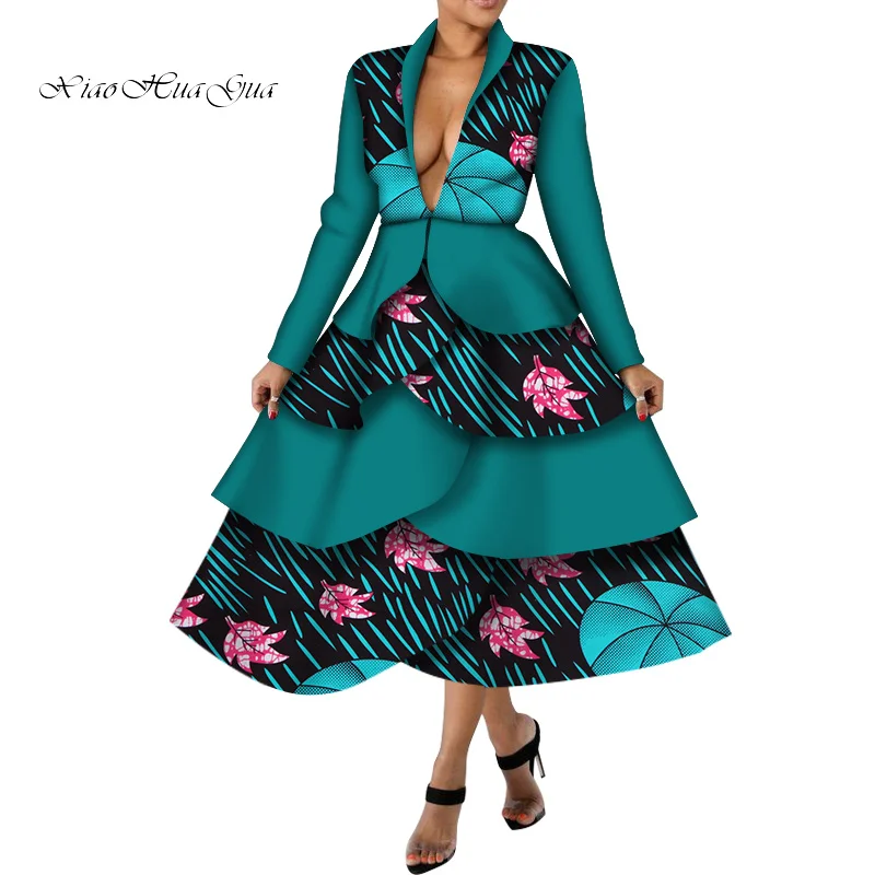 2021 модное женское Африканское платье Базен богатый с глубоким V-образным вырезом