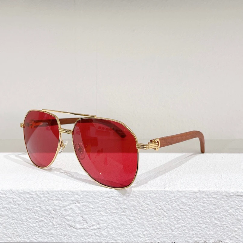 

Adult Men sunglasses 0272S Metal oval large frame Fashion women glasses pilot style wooden mirror legs red/Brown/grey/blue lens