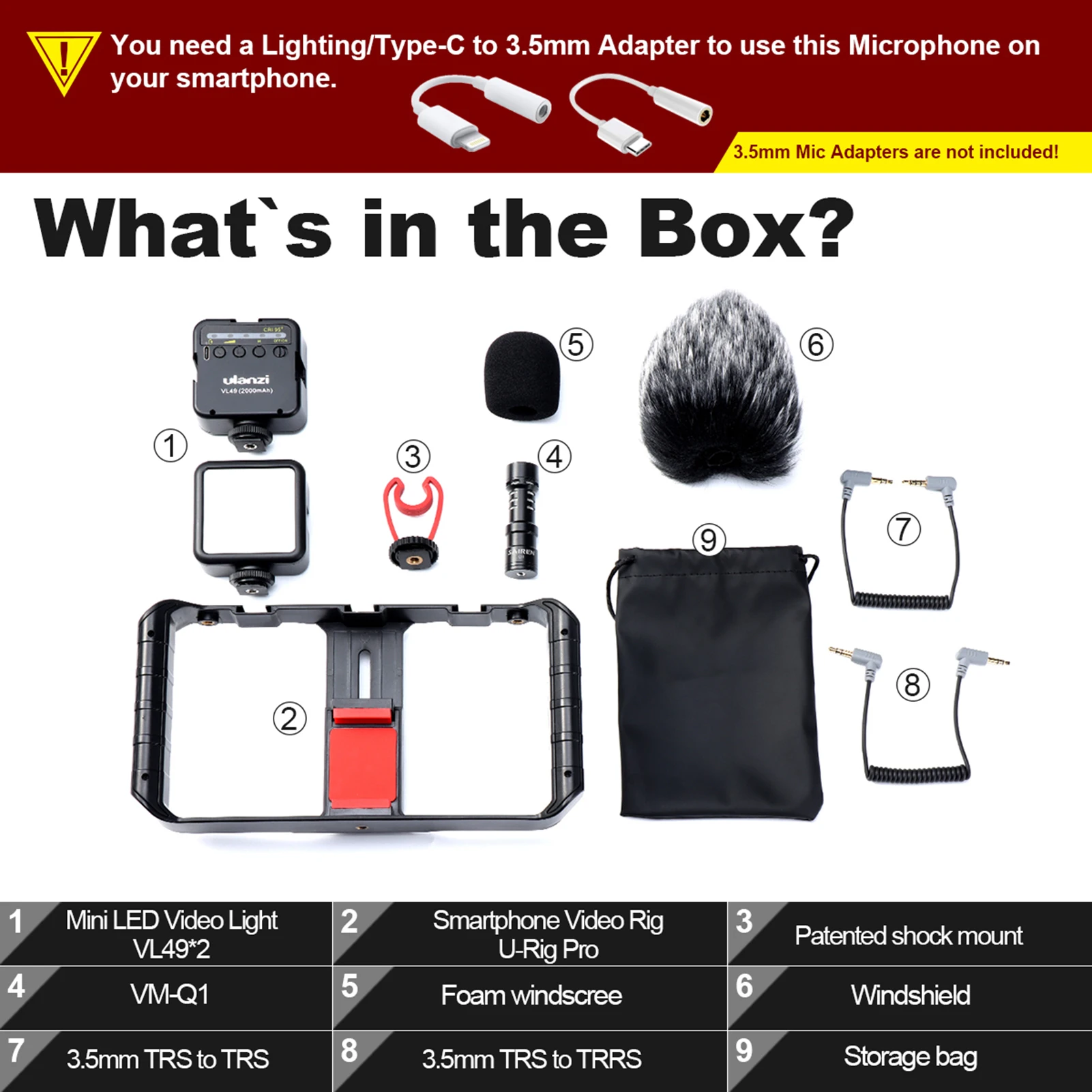 

Ulanzi DC3.0V Type-C Port Photo Studio Shooting Kit Movie Shooting Filmmaking Vlog Kit Microphone Fill Light Camera Case Kit