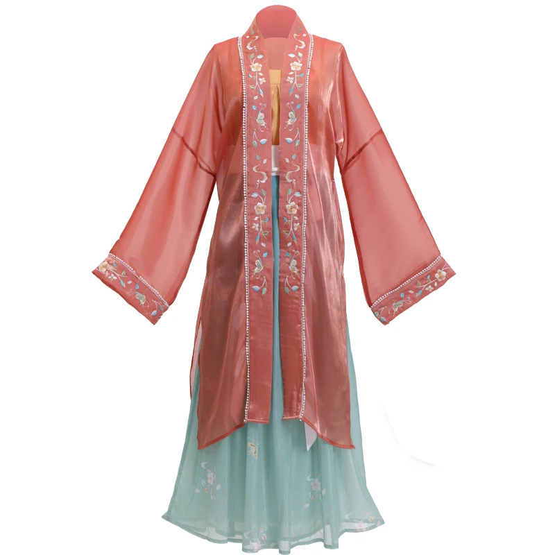 

love butterfly wheatgrass green song BeiZi hanfu female butterfly song with pleated skirt straight collar mandarin gown