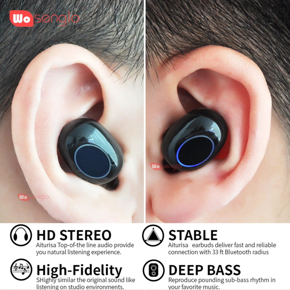 Wosenglo Bluetooth 5,0 наушники HIFI Звук Беспроводные наушники с цифровым дисплеем 1000 мАч зарядная коробка Powerbank для iPhone 7 8