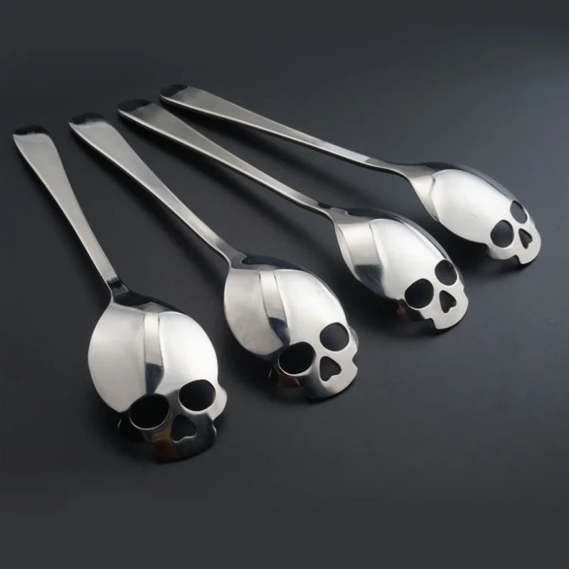 

4 шт./лот ложка в виде черепа, кофе, чайная ложка, взбитый кофе, стальной смешивающий десерт, новинка, посуда для напитков, кухонные инструмент...