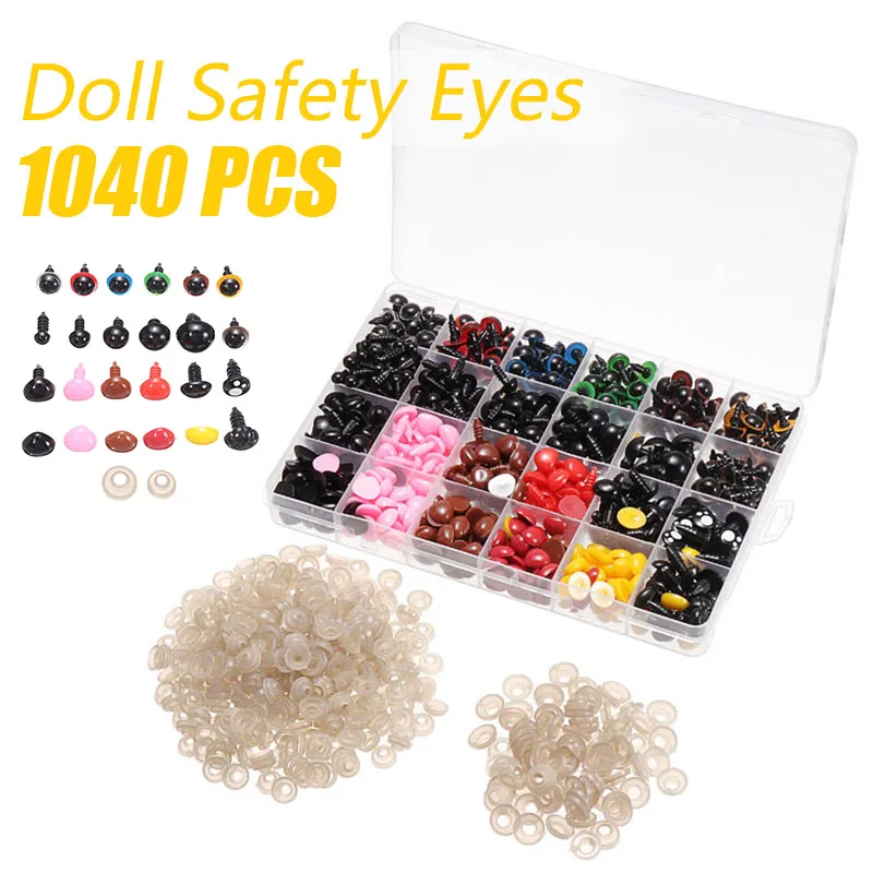 Caja de pl&aacute;stico para ojos de seguridad, accesorios para hacer mu&ntilde;ecas, oso de peluche, Animal de peluche, 6mm-14mm, 1040 Uds.-0