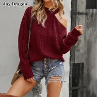women winter autumn pullover knitted sweaters solid color off shoulder loose sweatshirts new 2021 casual daily ladies clothes