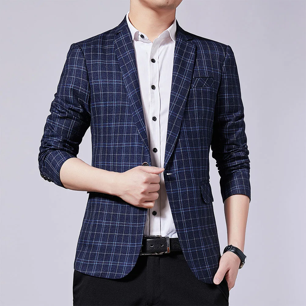

High Quality Men Blazer Personality Wild Men's Suit Jacket Fashion Plaid Print Slim Fit Warm Blazer Coat Male