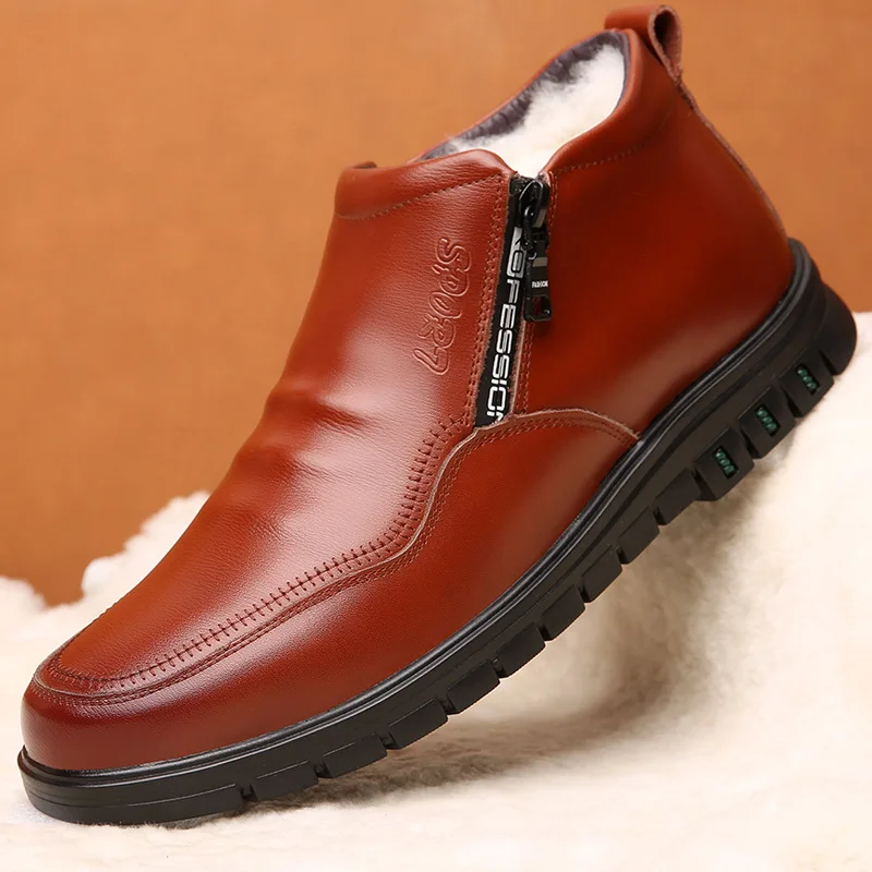 J828 Designer Dad shoes winter boots Keep warm High help boot men genuine leather 100% wool Sheepskin lining Snow erkek bot | Обувь