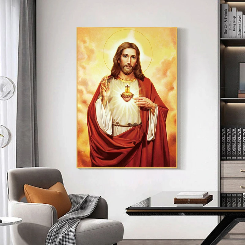 

God Jesus Portrait Canvas Painting Christian Wall Art Poster and Prints for Catholic Church Home Living Room Decoration Picture