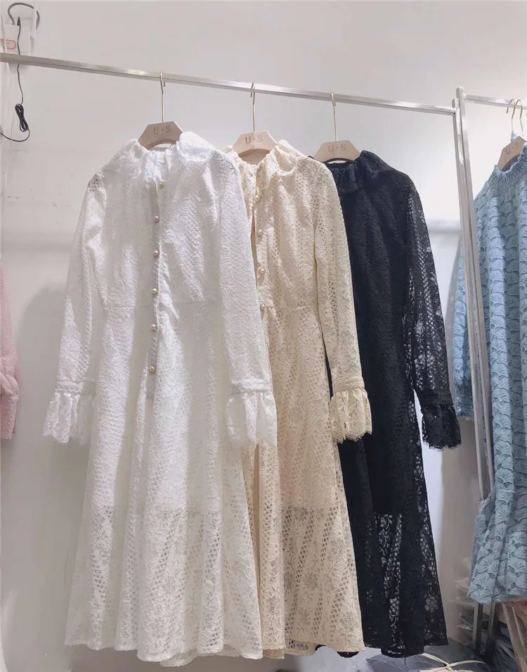 

Promotion A-line Solid Zanzea Vestidos Mujer Vadim Women's Lace Dress Temperament Slim Long Sleeve Midi New Female