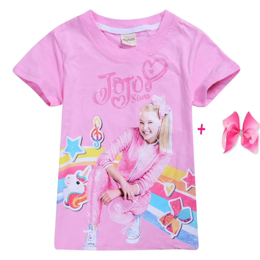 pink rose New Girl Kid Jojo Siwa T shirt Children Summer Autumn Short Sleeve Cotton T-shirt Tops Tee Baby Toodler Casual Home Wear Clothes - Цвет: pink rose