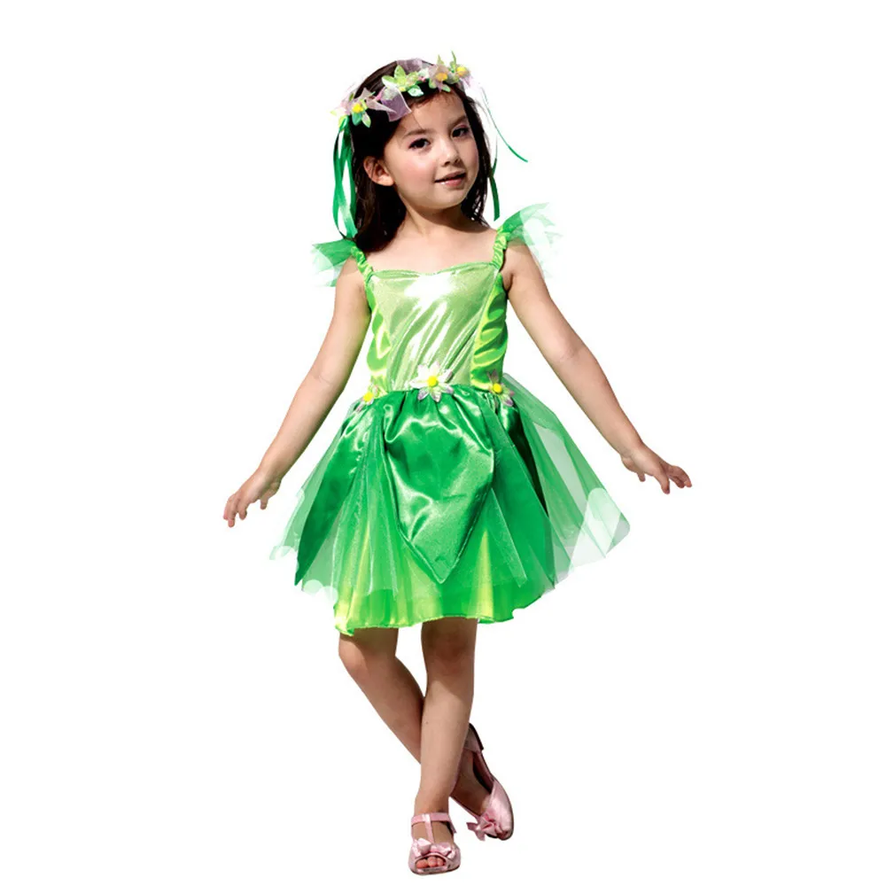 Детский костюм принцессы с зеленым эльфом Tinkerbell для маленьких девочек летнее