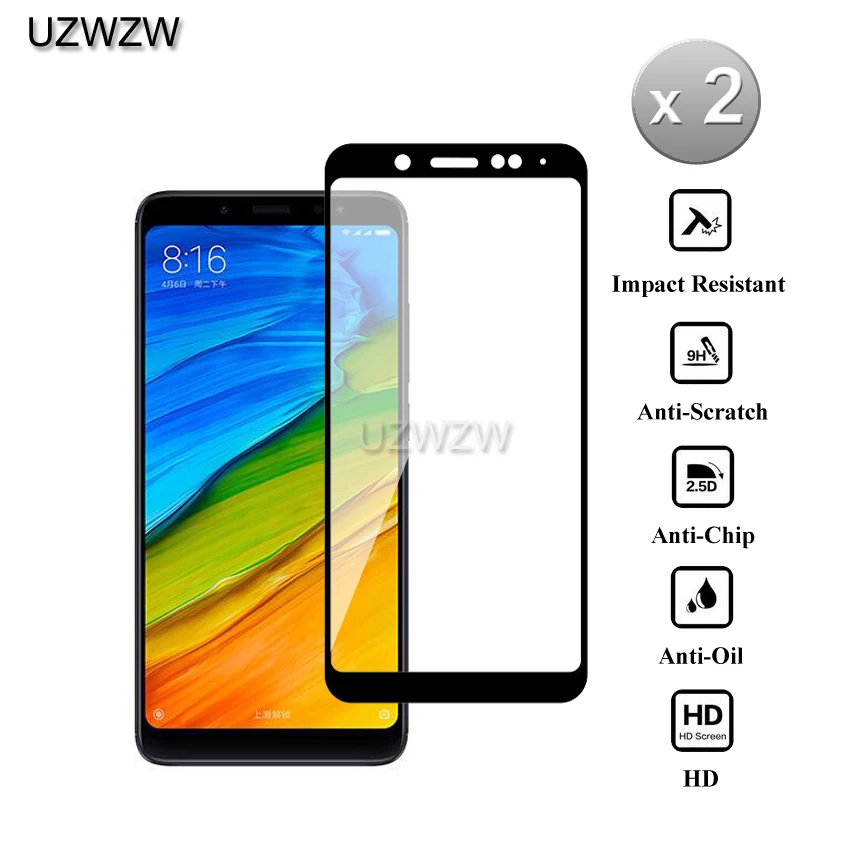 2 шт Полное покрытие из закаленного стекла для Xiaomi Redmi Note 5, Защитное стекло для экрана