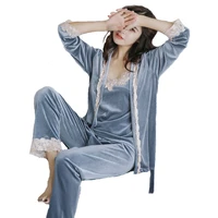 women pijamas bathrobe winter velvet pyjamas autumn and warm coral bath velvet three piece suit badjas female sleepwear robes