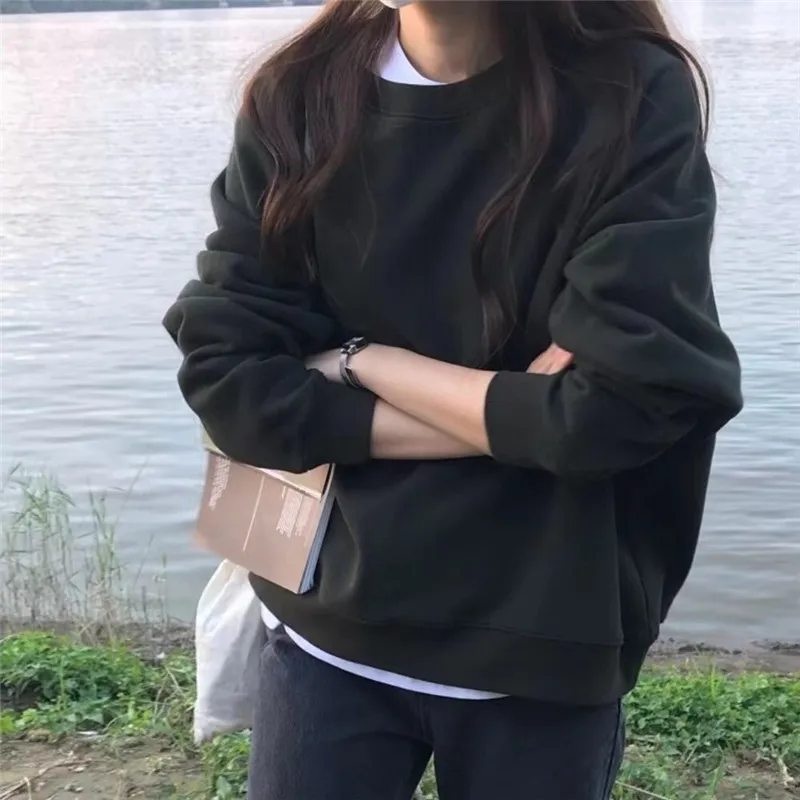 

Spring Autumn Cotton Women's Hoodies Long Sleeve Solid Colour Female Sweatshirts S-2XL Plus Size Loose Casual Pullovers