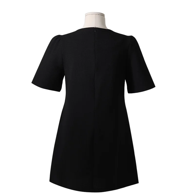 

Summer women's V-neck dress is thin black pearl buckle back zipper short skirt