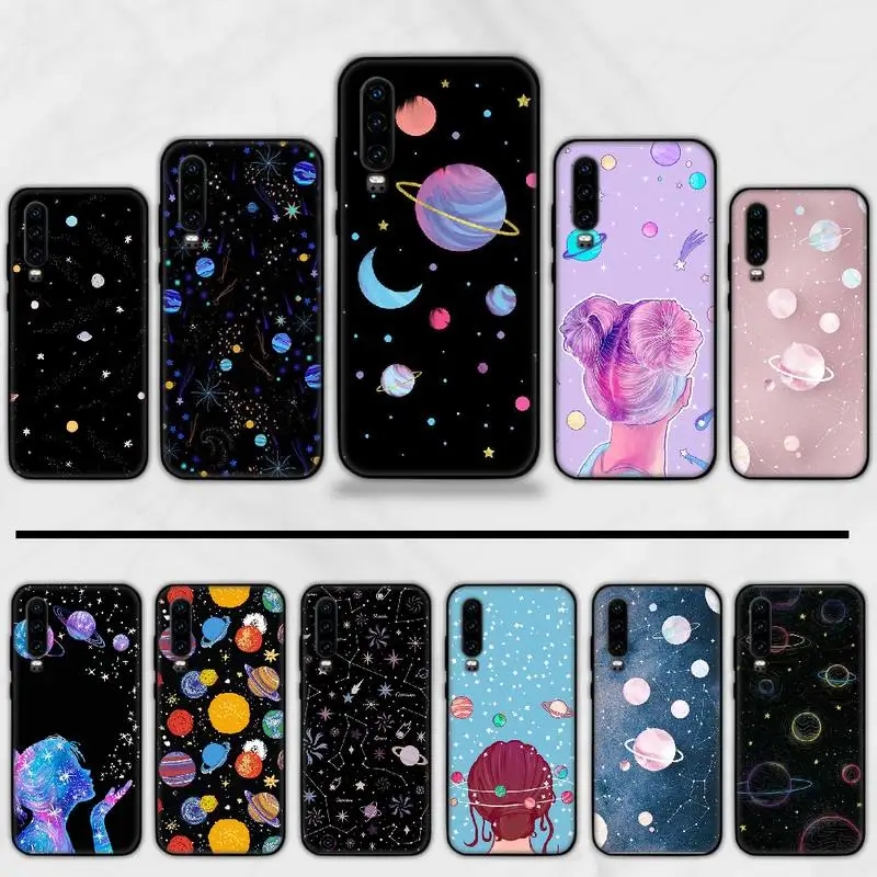 Милый крутой Модный черный мягкий чехол с принтом планеты для телефона Huawei Y5 Y6 II Y7