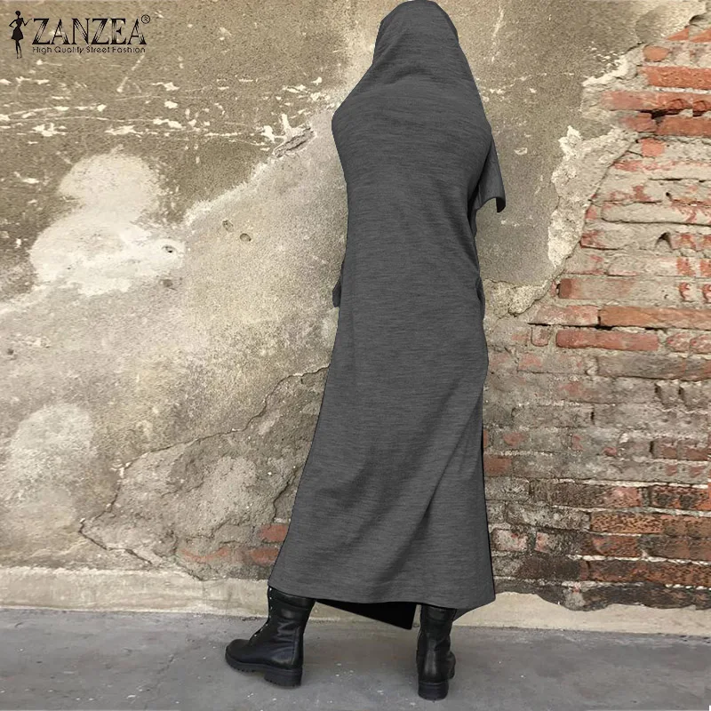 ZANZEA/Винтажные женские куртки с капюшоном и длинными рукавами; осенний однотонный кардиган; женские свободные длинные пальто; Повседневная Верхняя одежда; Robe Femme